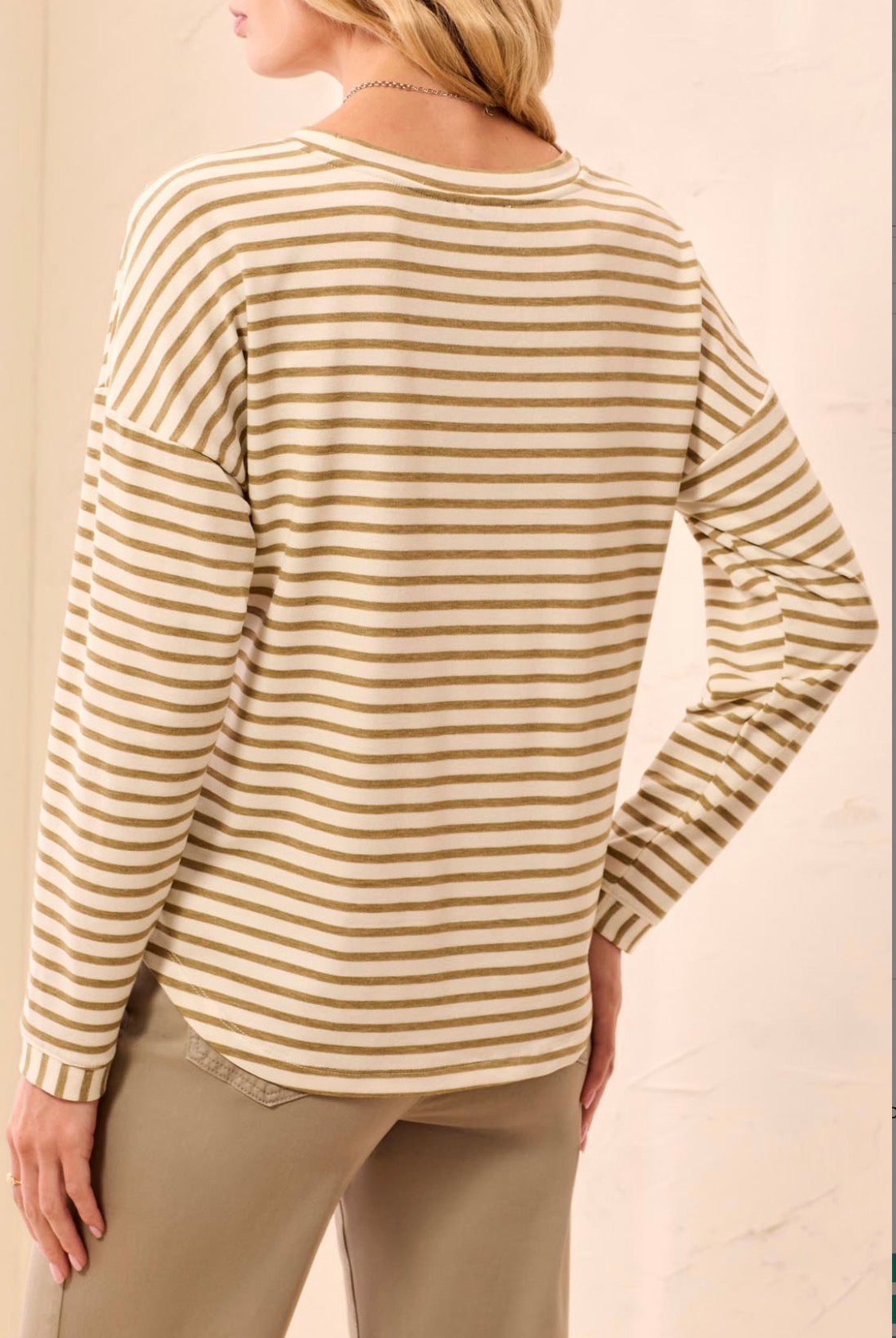 Long Sleeve Crew Neck Top with Inserts - Aloe
