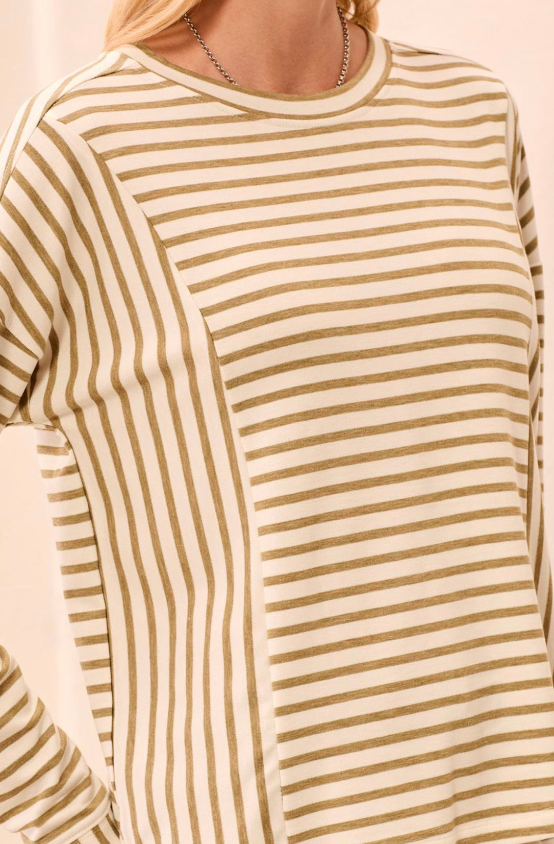 Long Sleeve Crew Neck Top with Inserts - Aloe