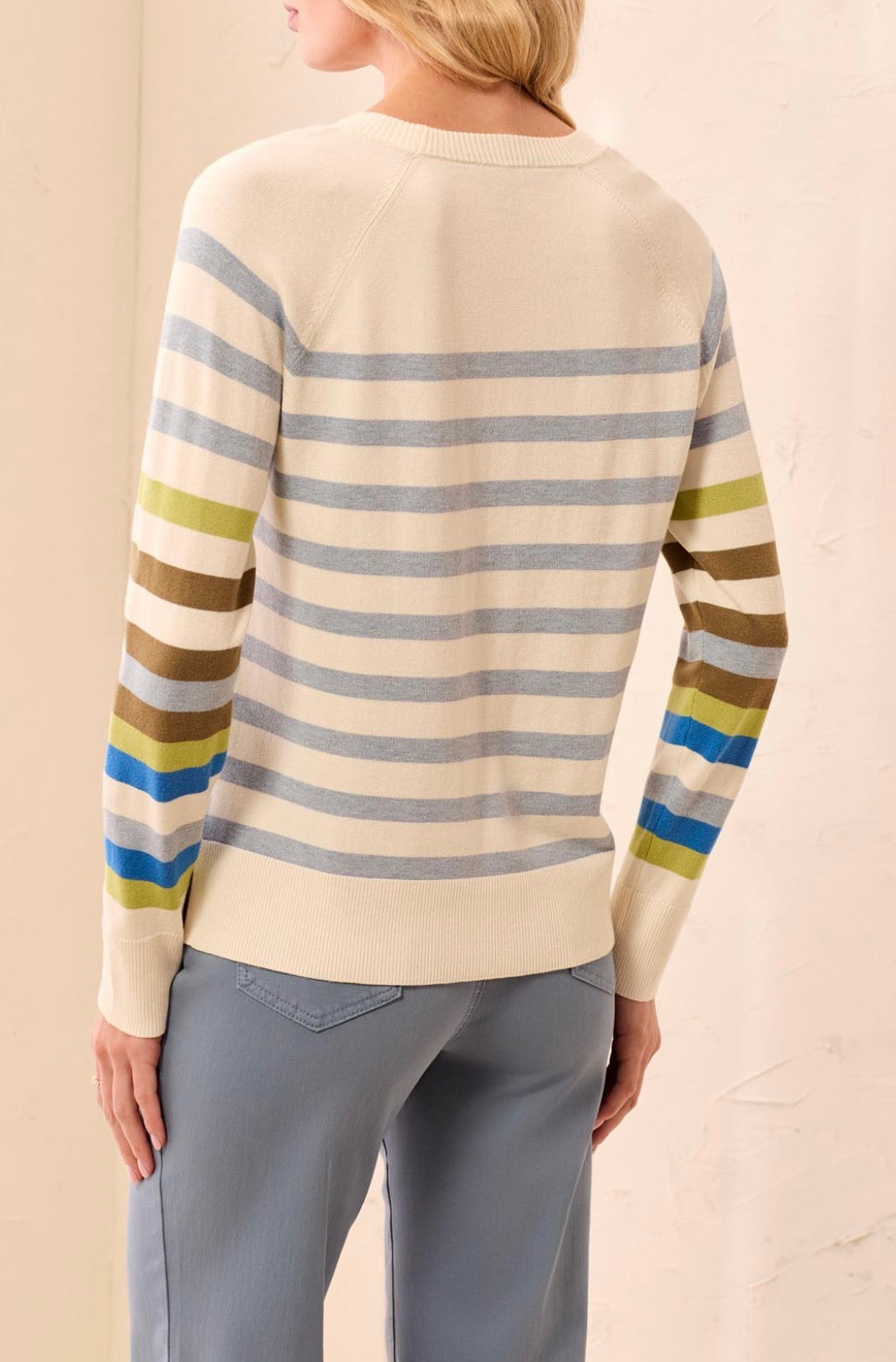 Long Sleeve Crew Neck Striped Sweater - Moonstone
