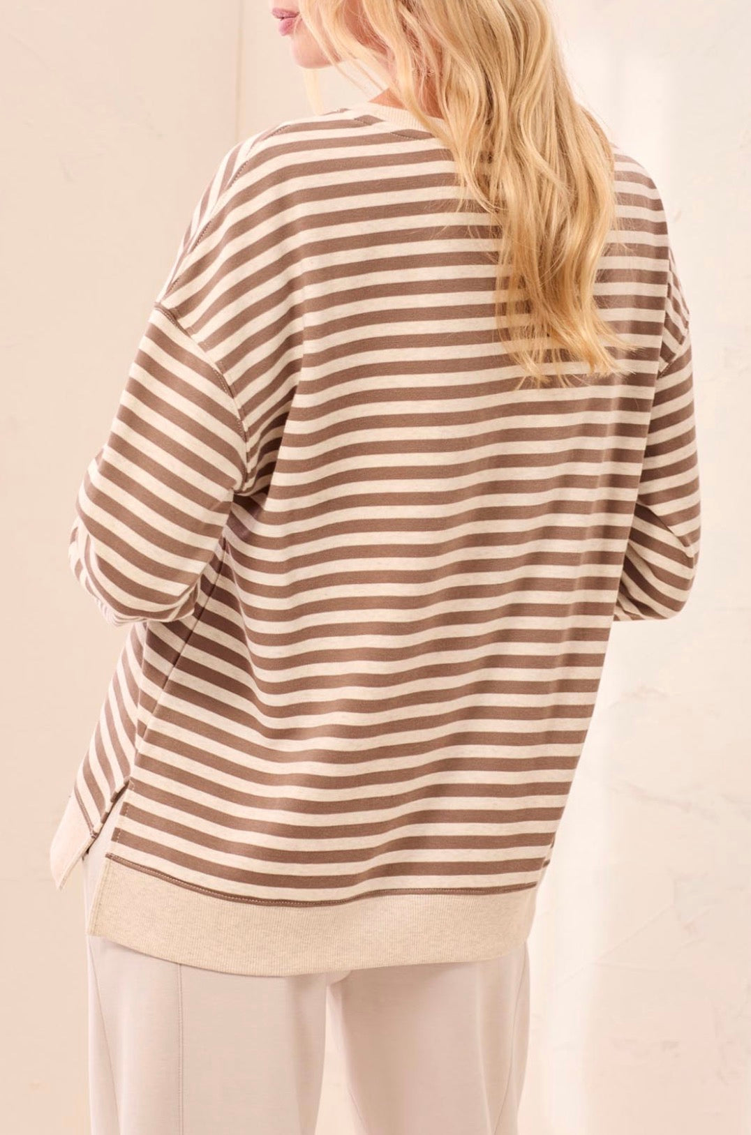 Crew Neck Top with V Inset - Fossil
