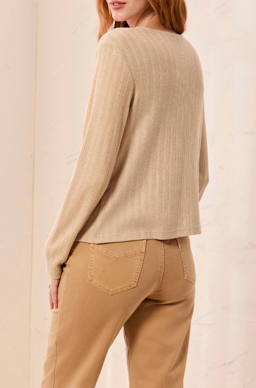 Crew Neck Cardigan Sweater - Oatmeal