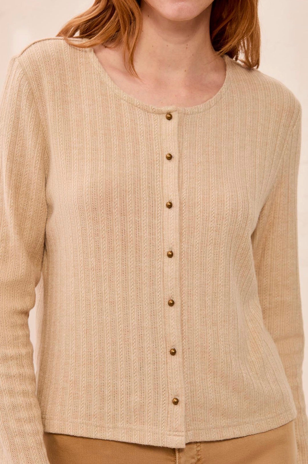 Crew Neck Cardigan Sweater - Oatmeal