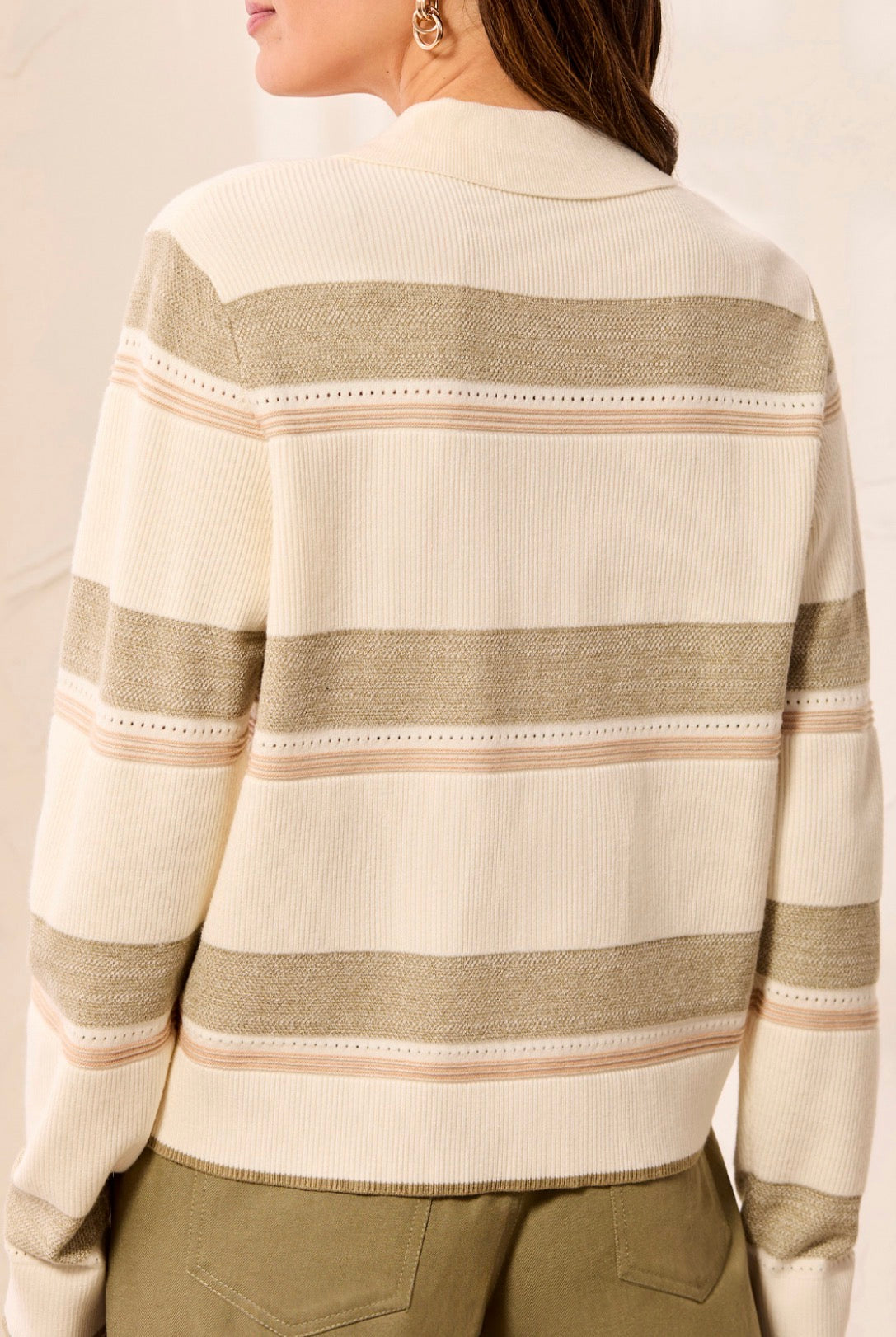 Cardigan Sweater with Collar and Pockets - Moonstone
