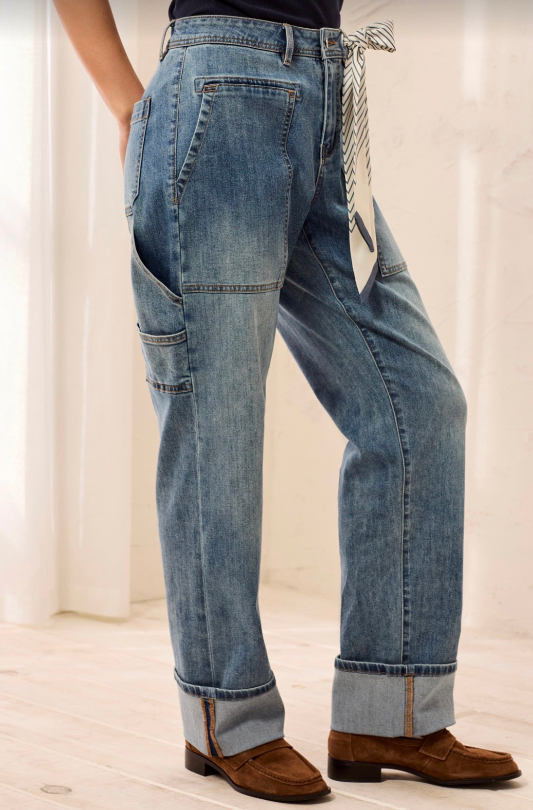 Audrey Carpenter Jeans with Removable Scarf - Misty Blue