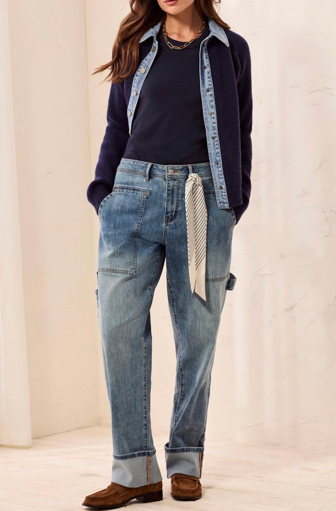 Audrey Carpenter Jeans with Removable Scarf - Misty Blue