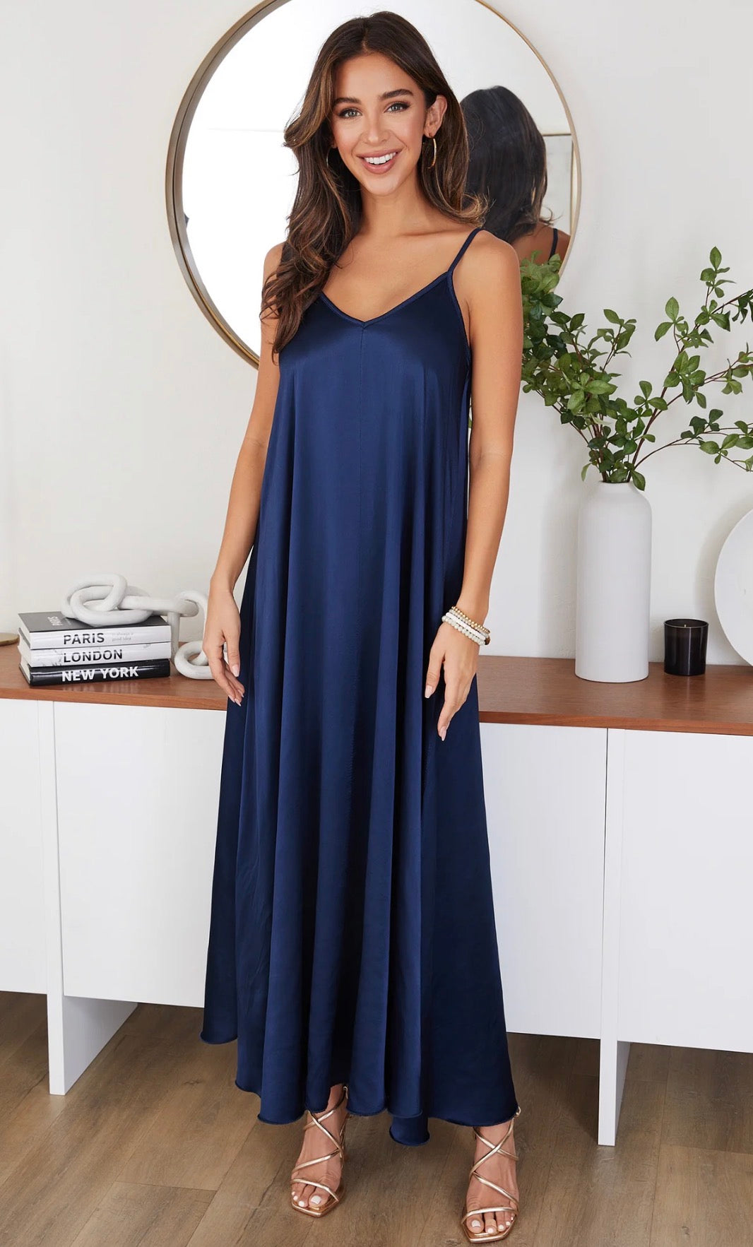 Silky Slip Maxi Dress - Navy