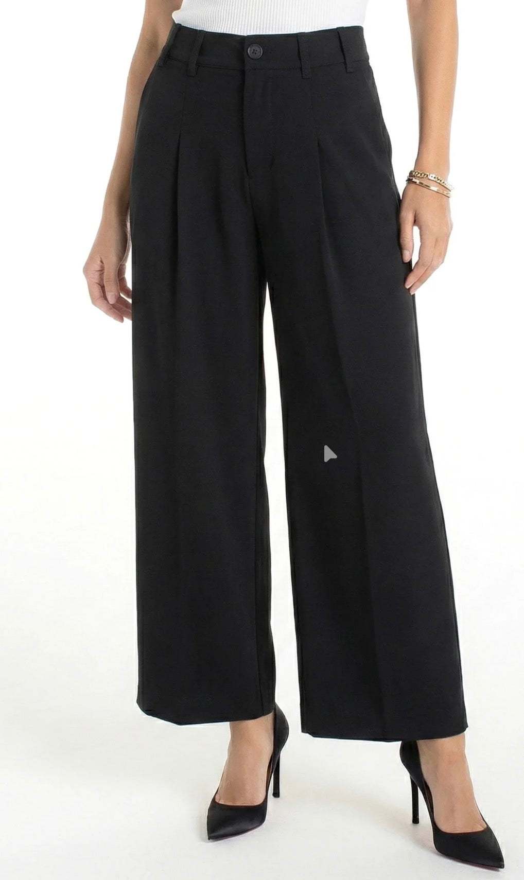 High Rise Pleated Wide Leg Pants - Oxford Navy