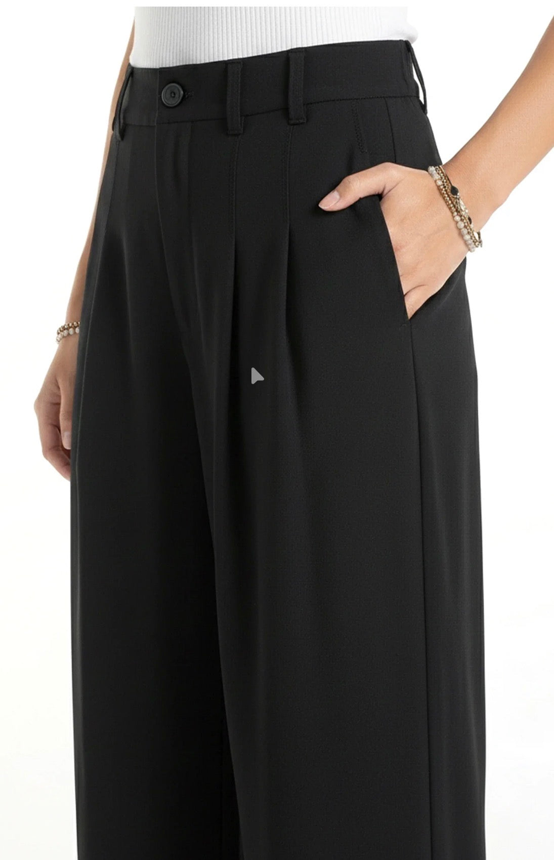 High Rise Pleated Wide Leg Pants - Oxford Navy