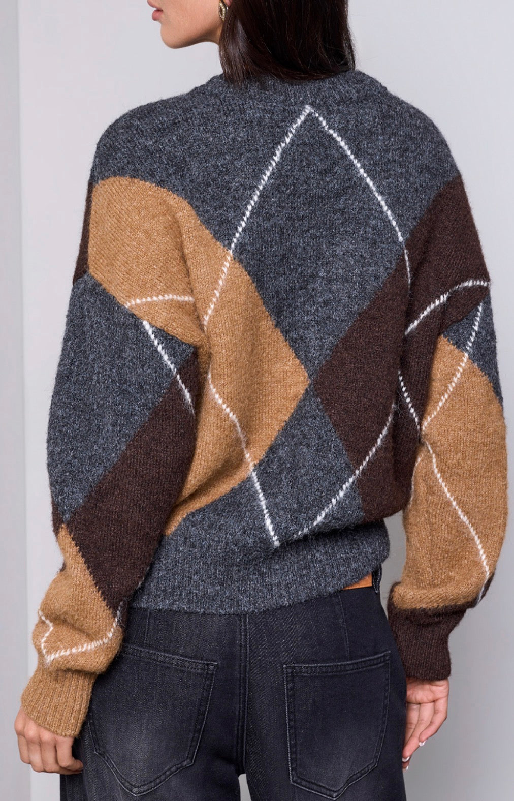 Lofty Argyle Cardigan Sweater - Charcoal