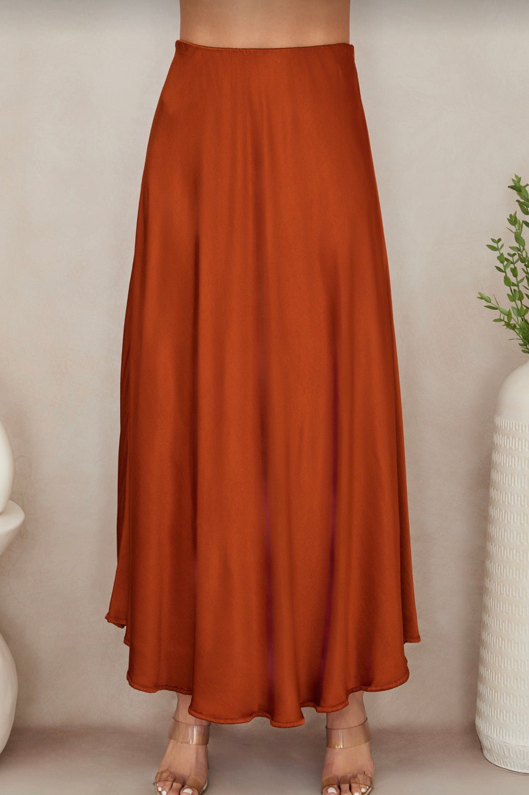 Silky Maxi Skirt - Rust