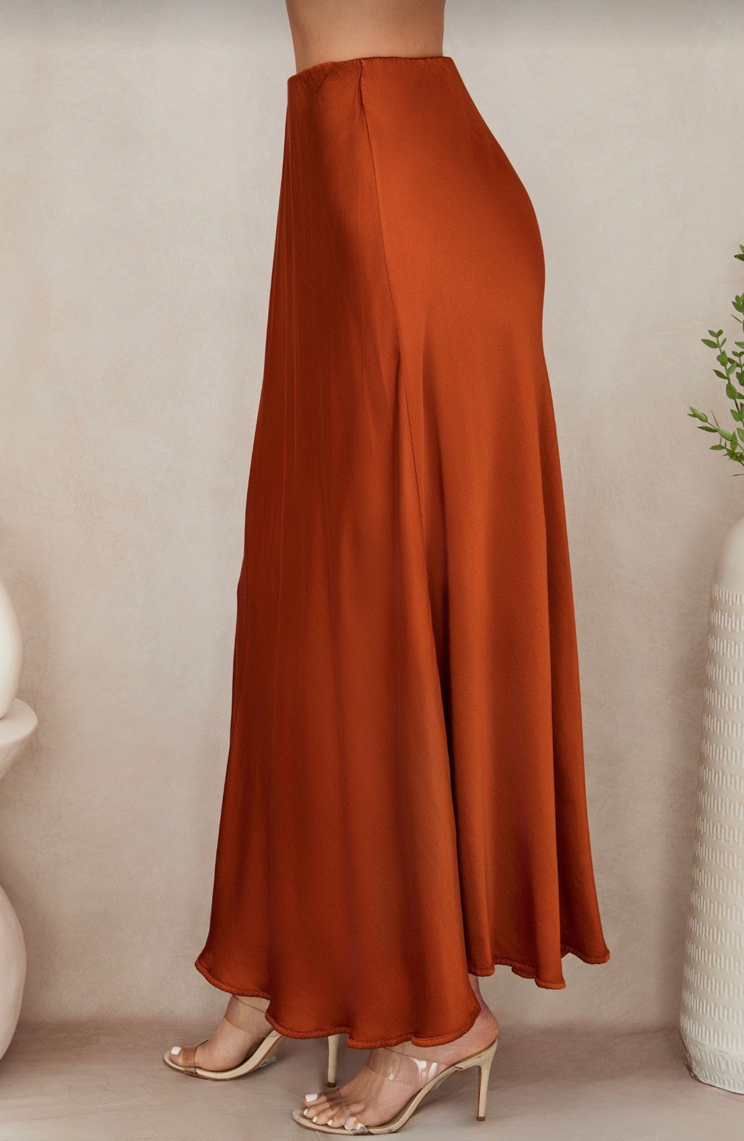 Silky Maxi Skirt - Rust