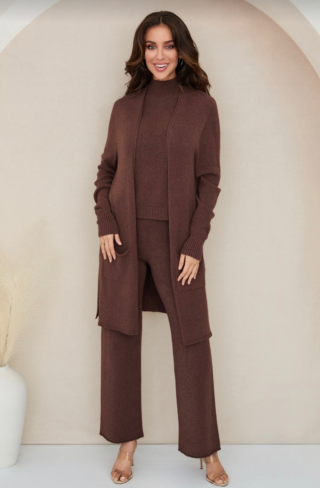 Italian Open Cardigan Sweater - Chocolate Brown