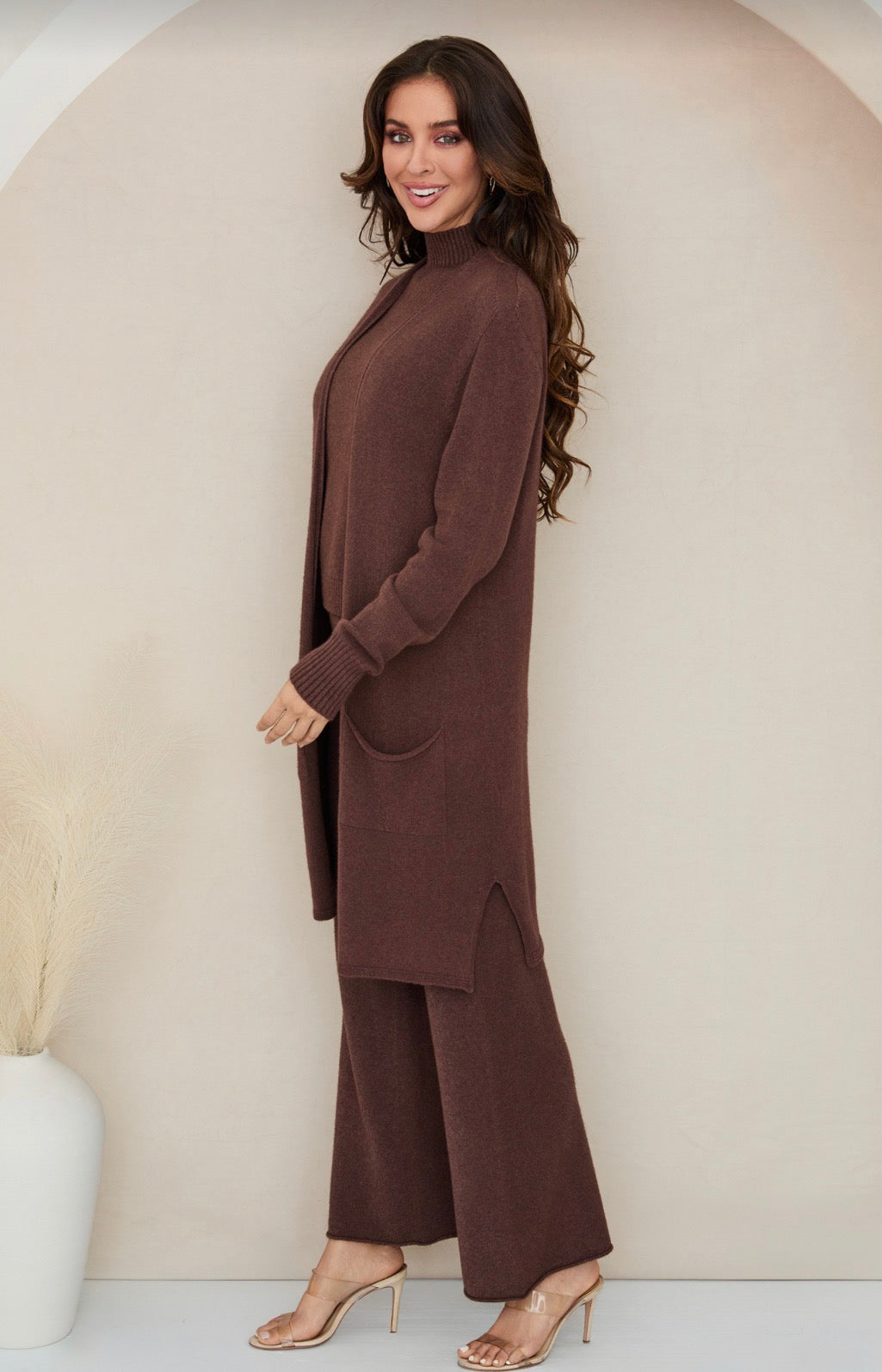 Italian Open Cardigan Sweater - Chocolate Brown