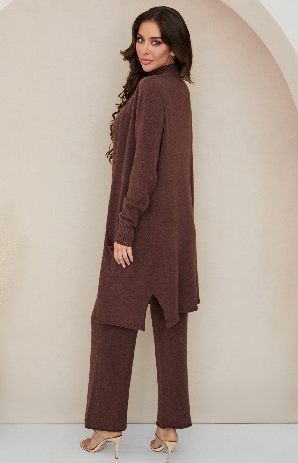 Italian Open Cardigan Sweater - Chocolate Brown