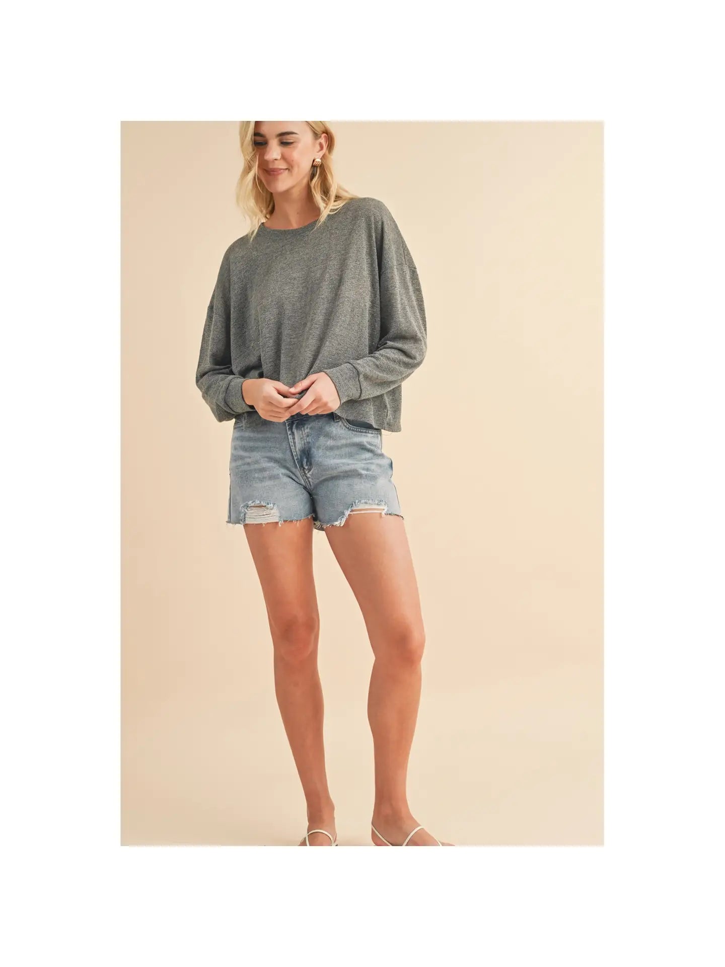 Drop Shoulder Sweater - Heather Charcoal