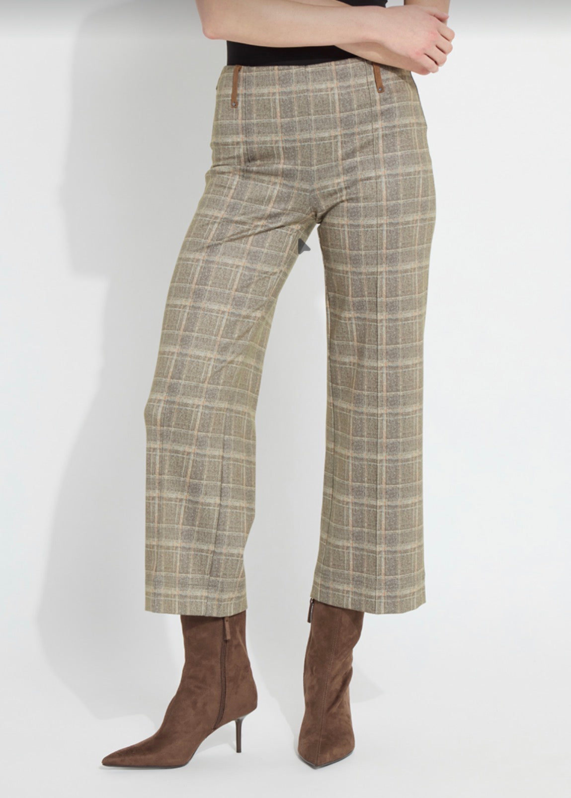 Livia Cropped Plaid Pants - Smoked Green