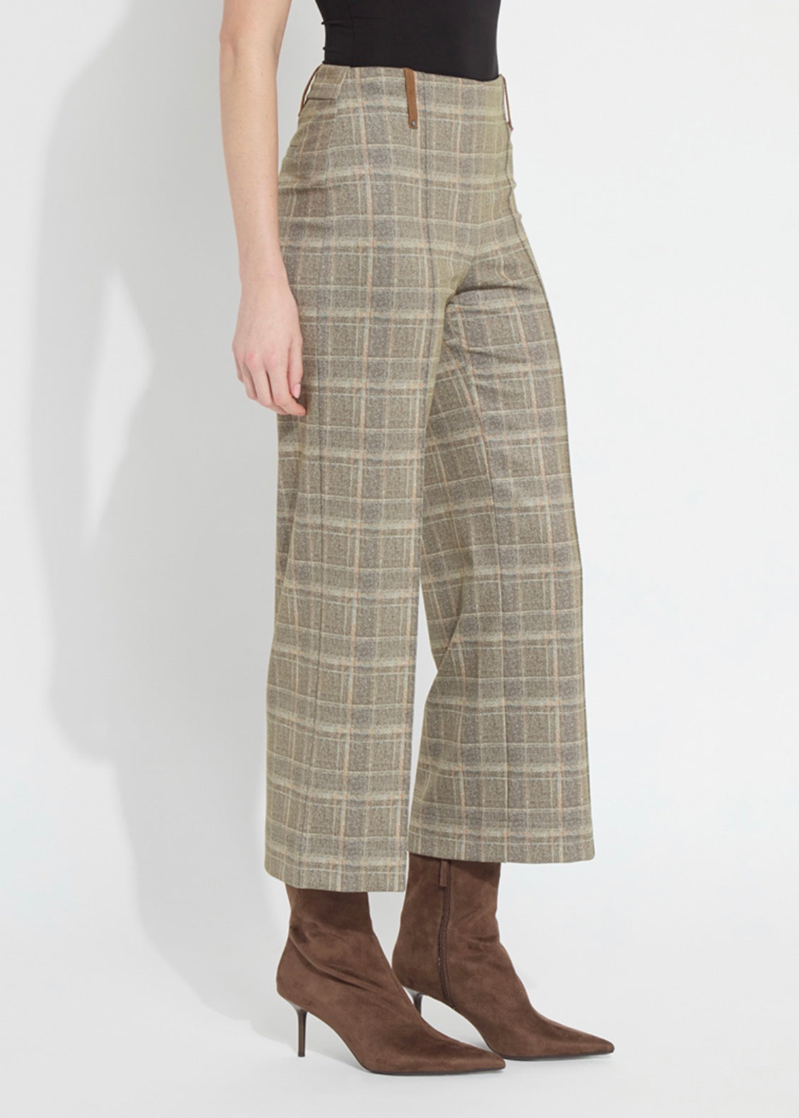 Livia Cropped Plaid Pants - Smoked Green