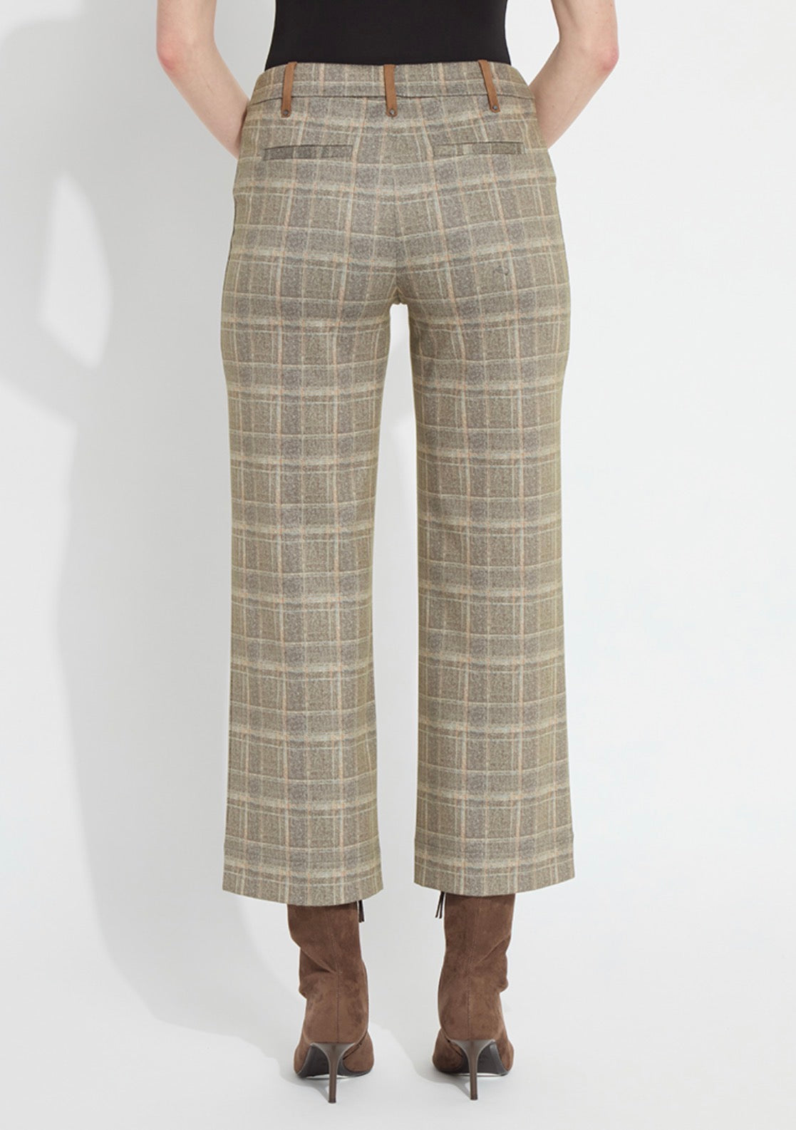 Livia Cropped Plaid Pants - Smoked Green