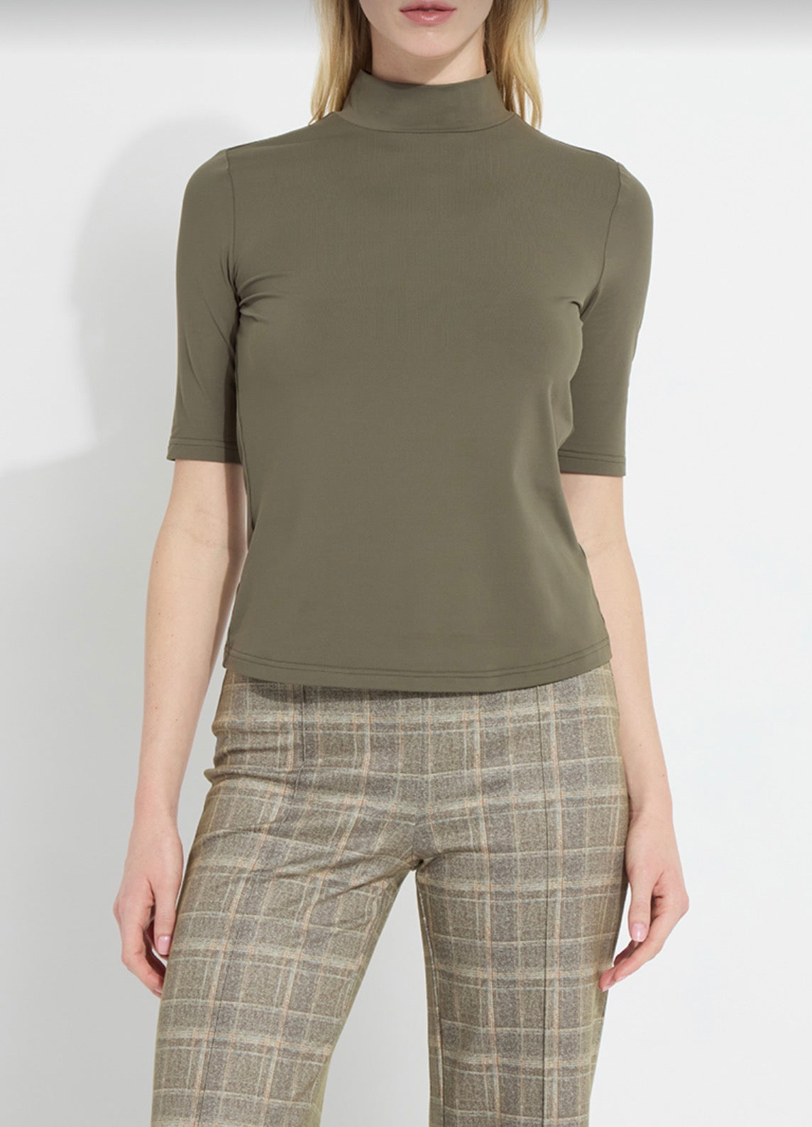 Clara Mock Neck Elbow Sleeve Top - Mosswood