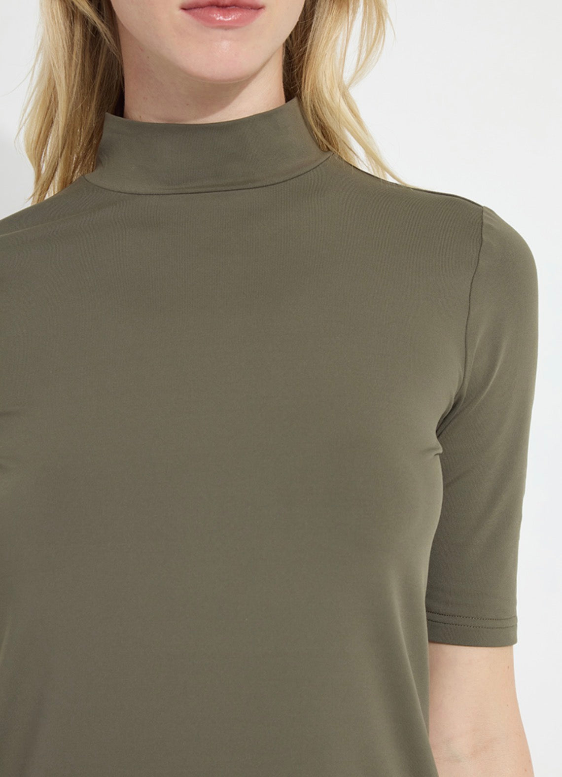 Clara Mock Neck Elbow Sleeve Top - Mosswood