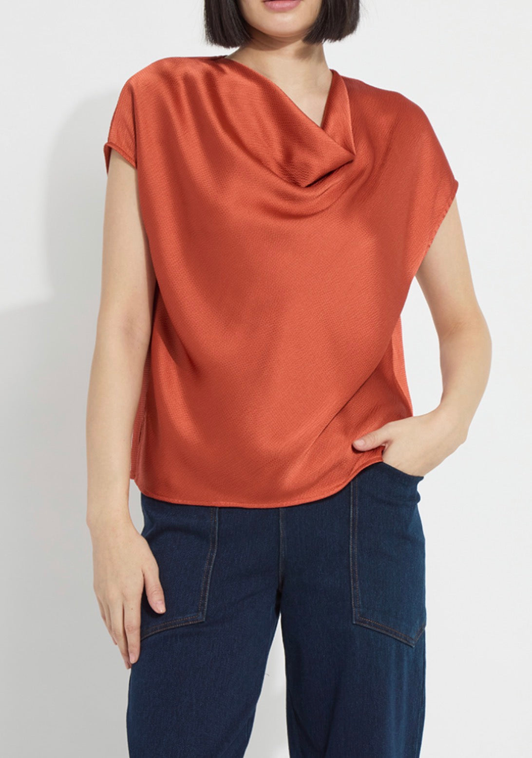 Yasmin Drape Neck Sleeveless Top - Deep Amber