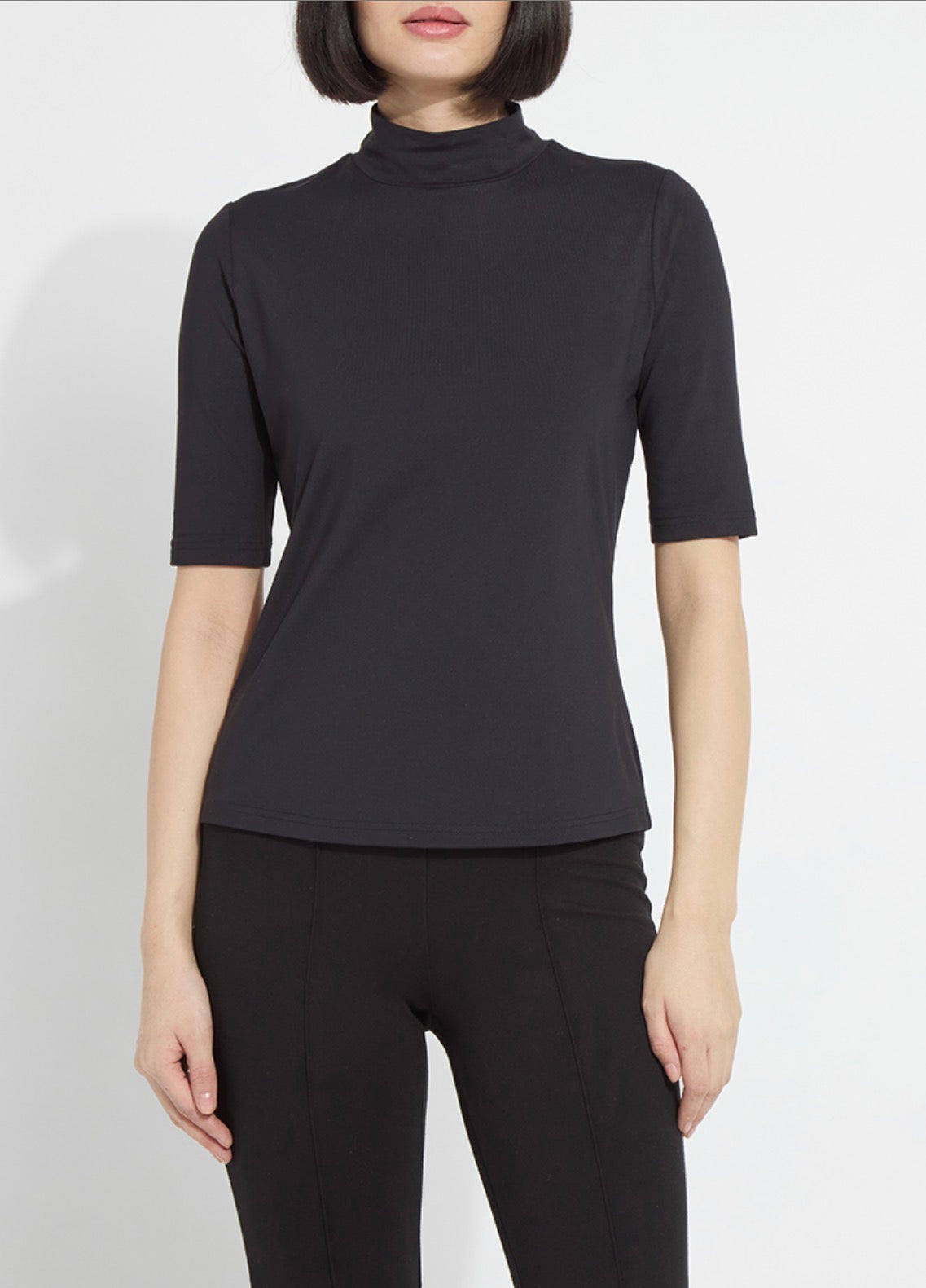 Clara Mock Neck Elbow Sleeve Top - Black