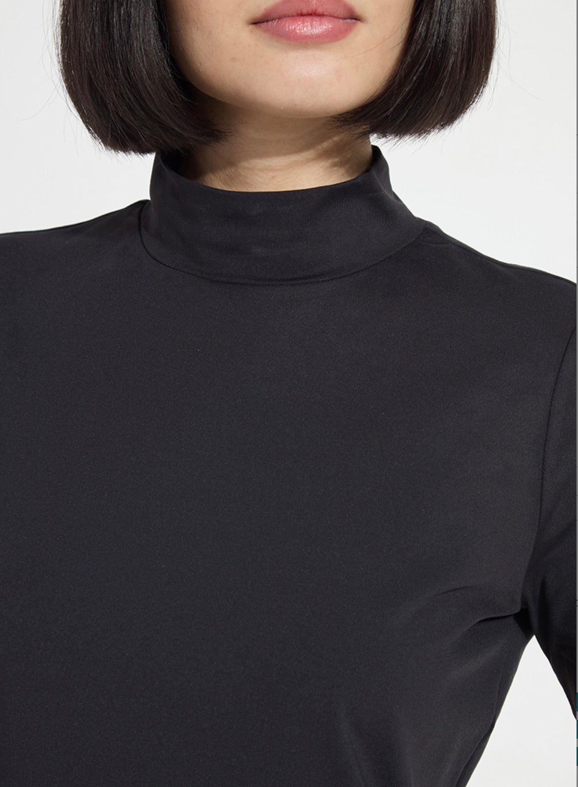 Clara Mock Neck Elbow Sleeve Top - Black