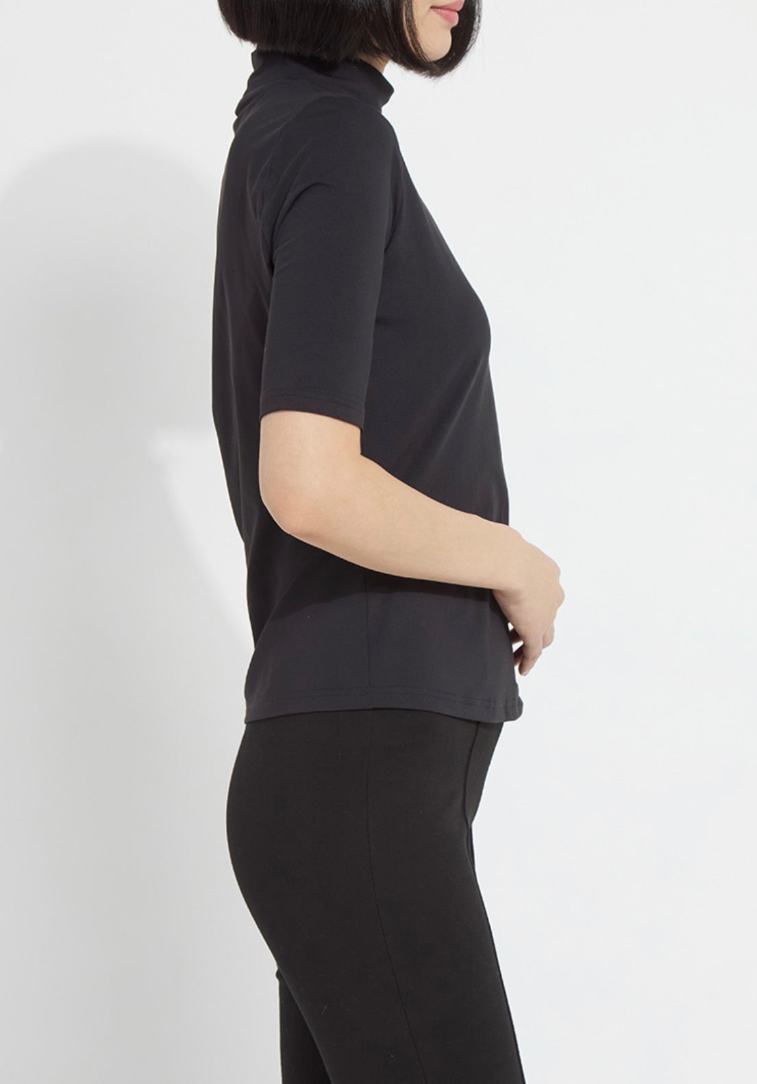 Clara Mock Neck Elbow Sleeve Top - Black