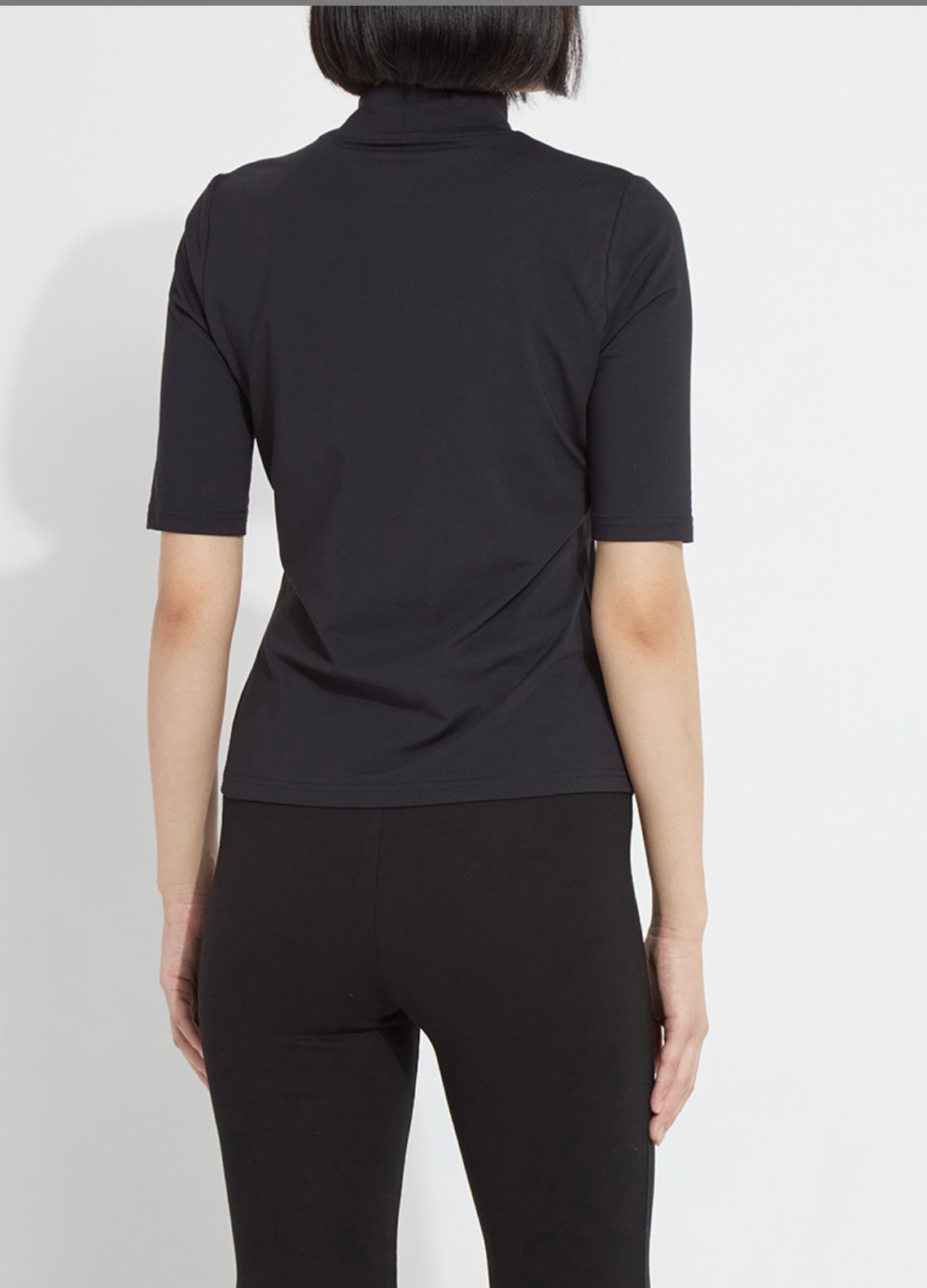 Clara Mock Neck Elbow Sleeve Top - Black