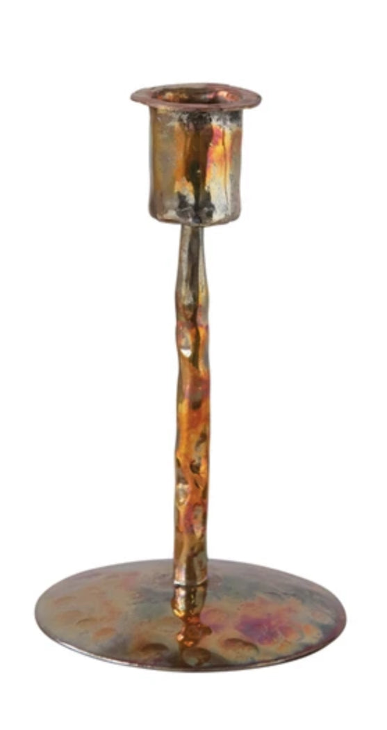 Metal Taper Candle Holders, Burnt Copper Finish - 6 Inch