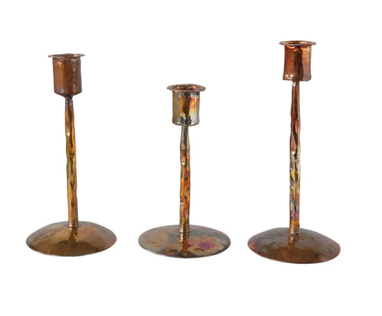 Metal Taper Candle Holders, Burnt Copper Finish - 7.5 Inch