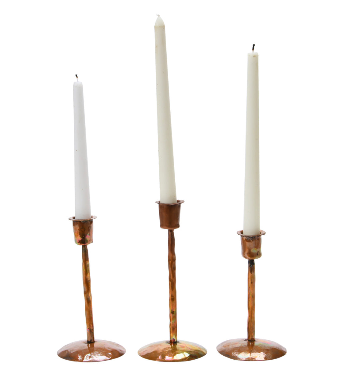 Metal Taper Candle Holders, Burnt Copper Finish - 7.5 Inch