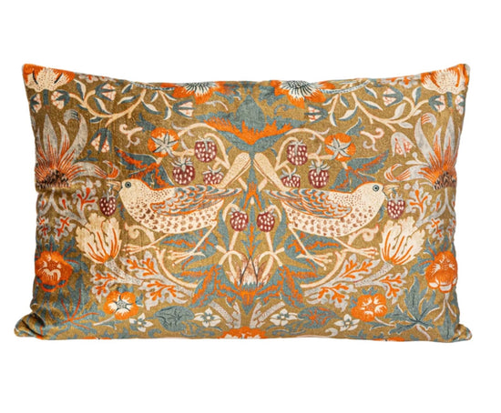 Cotton Velvet Bird & Floral Lumbar Pillow