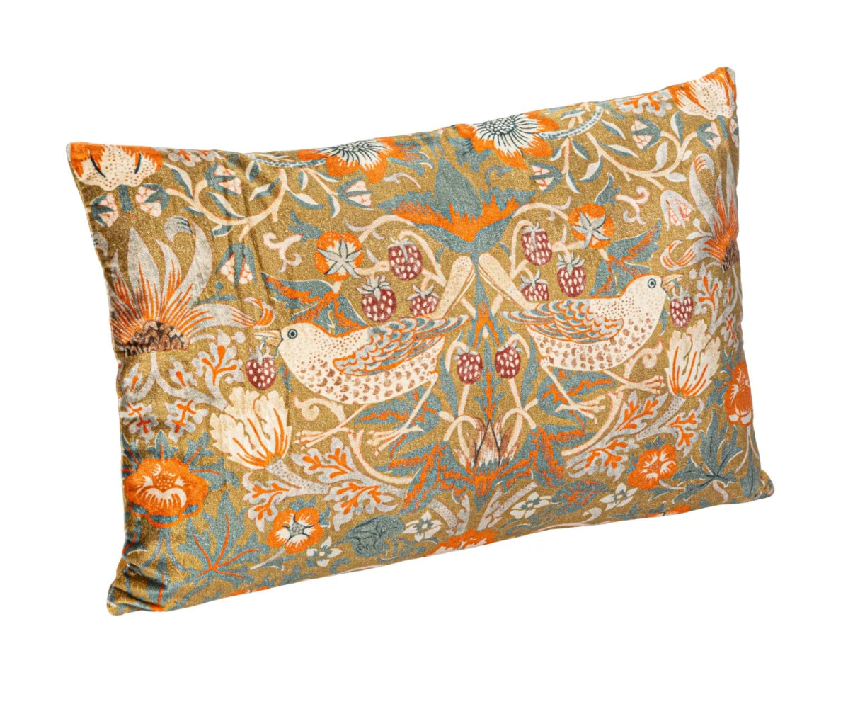 Cotton Velvet Bird & Floral Lumbar Pillow