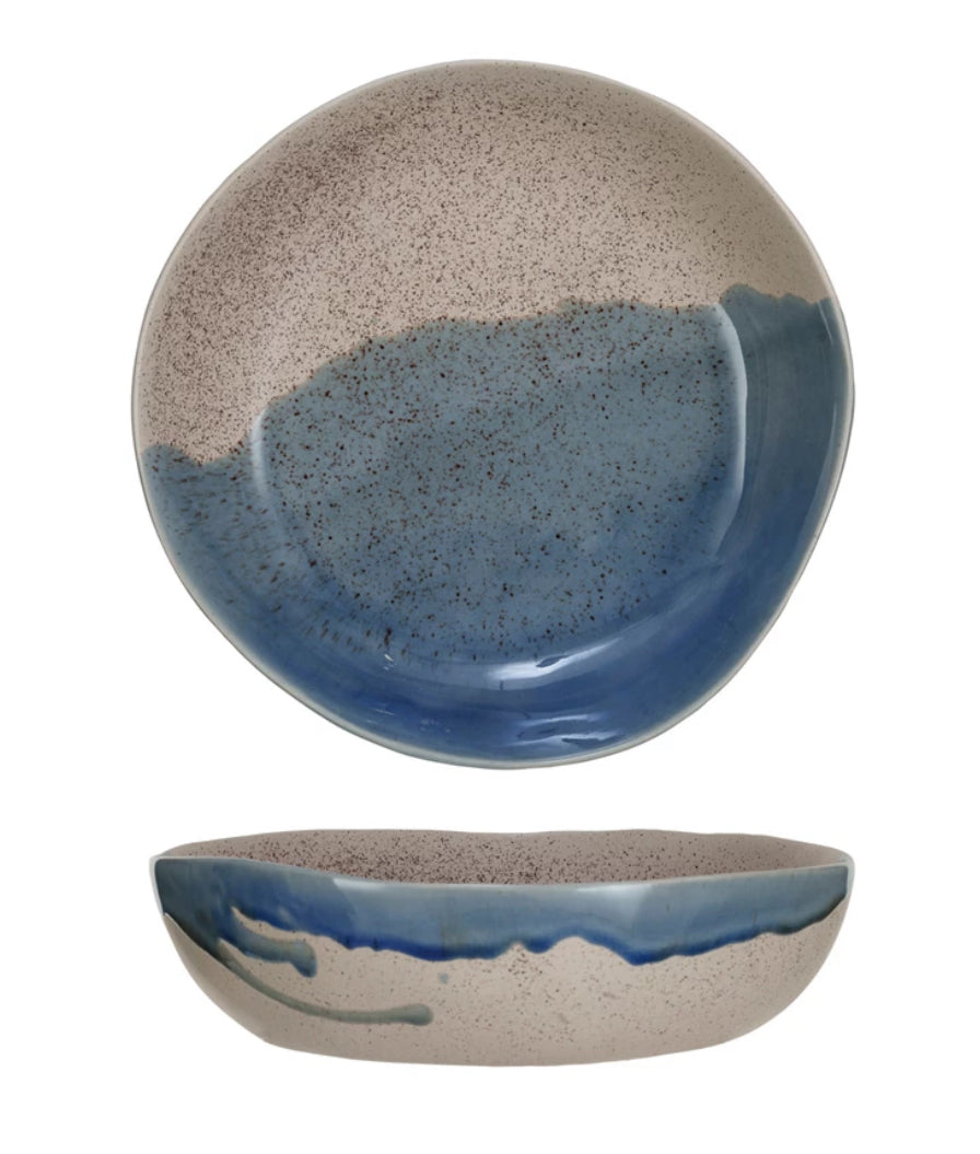 Stoneware Serving Bowl - Blue/Cream
