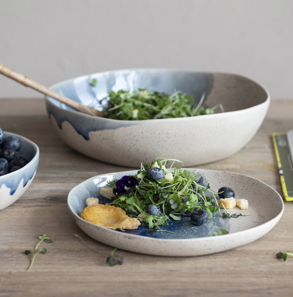 Stoneware Serving Bowl - Blue/Cream