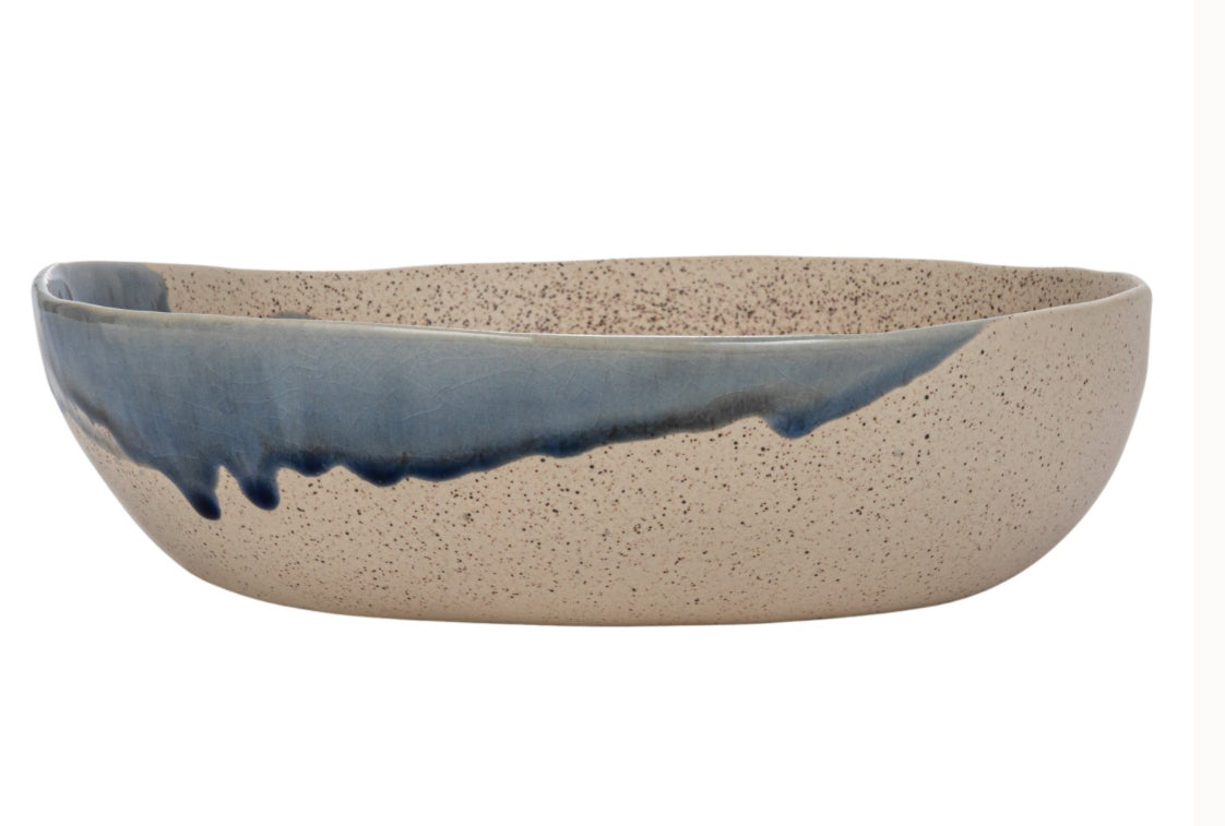 Stoneware Serving Bowl - Blue/Cream
