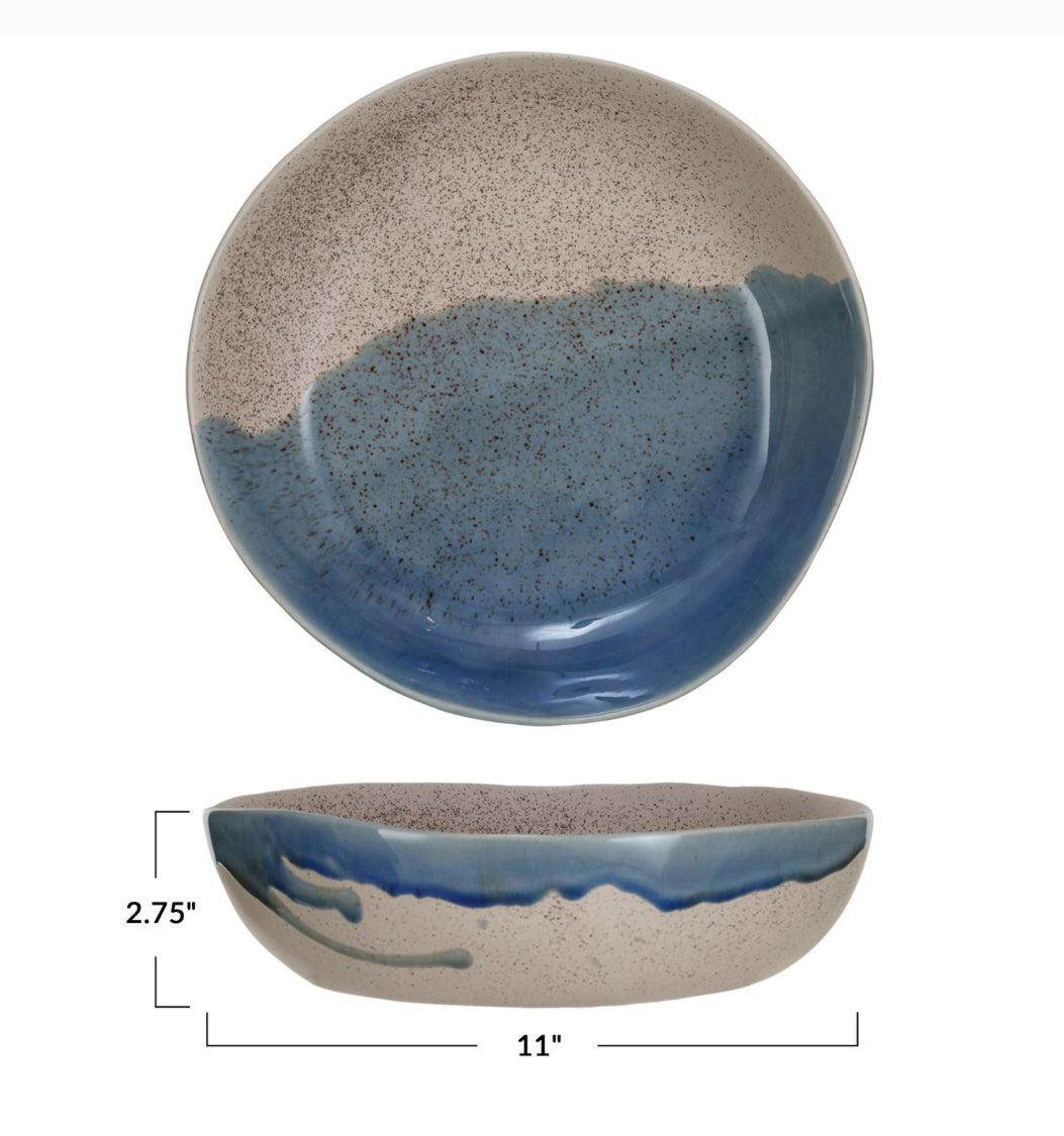 Stoneware Serving Bowl - Blue/Cream
