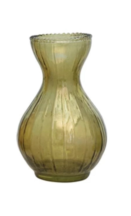 Debossed Glass Bud Vase - Green