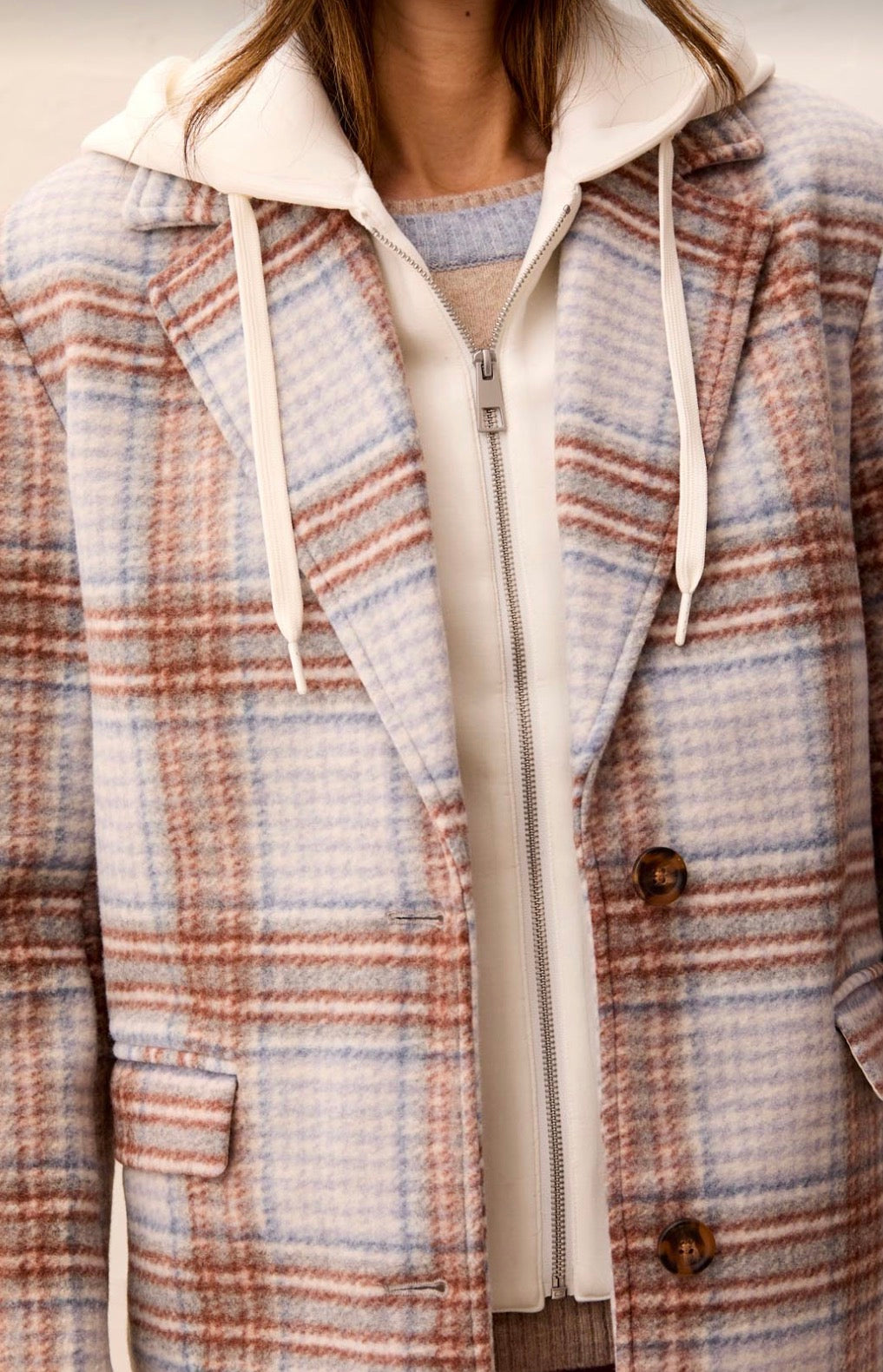 Car Coat with Removable Hood Fooler - Cream