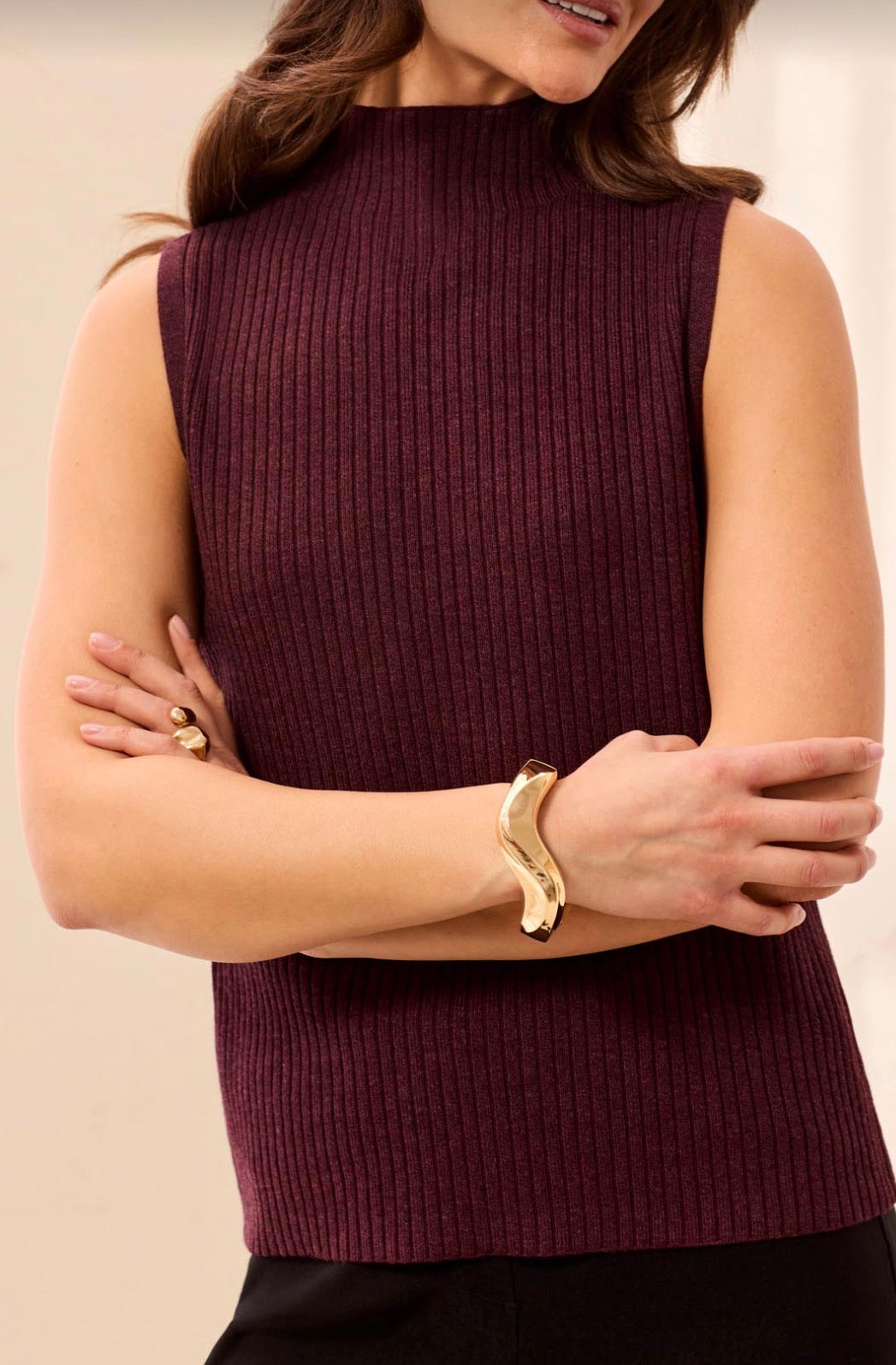 Sleeveless Funnel Neck Sweater - Hot Fudge