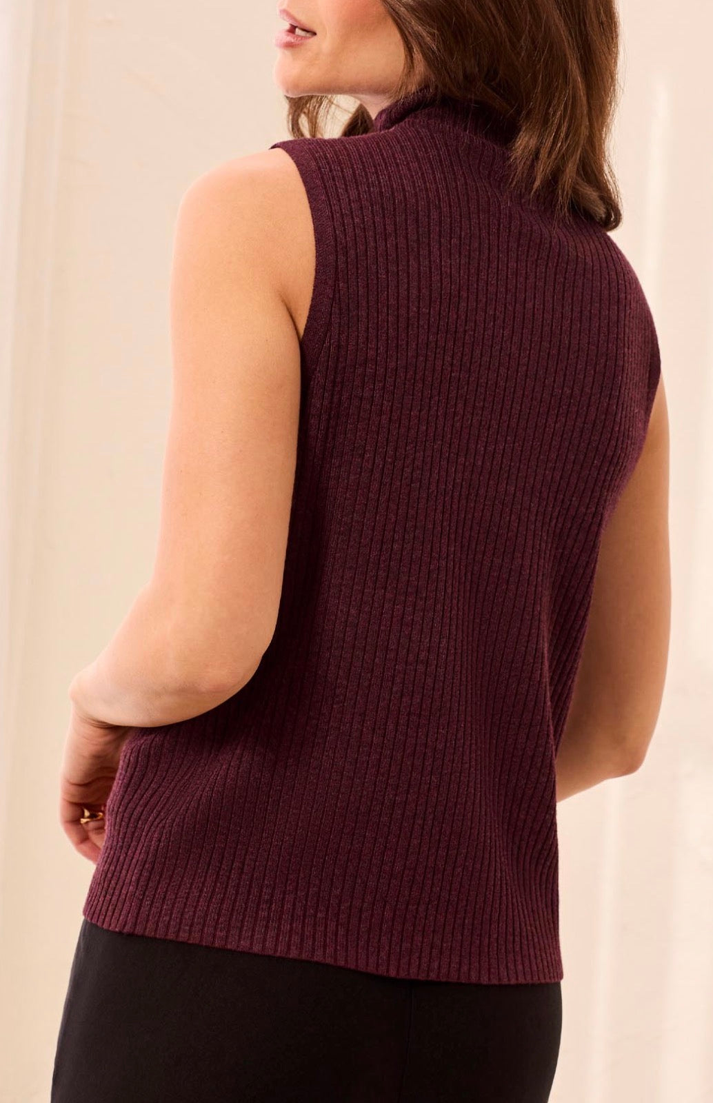 Sleeveless Funnel Neck Sweater - Hot Fudge