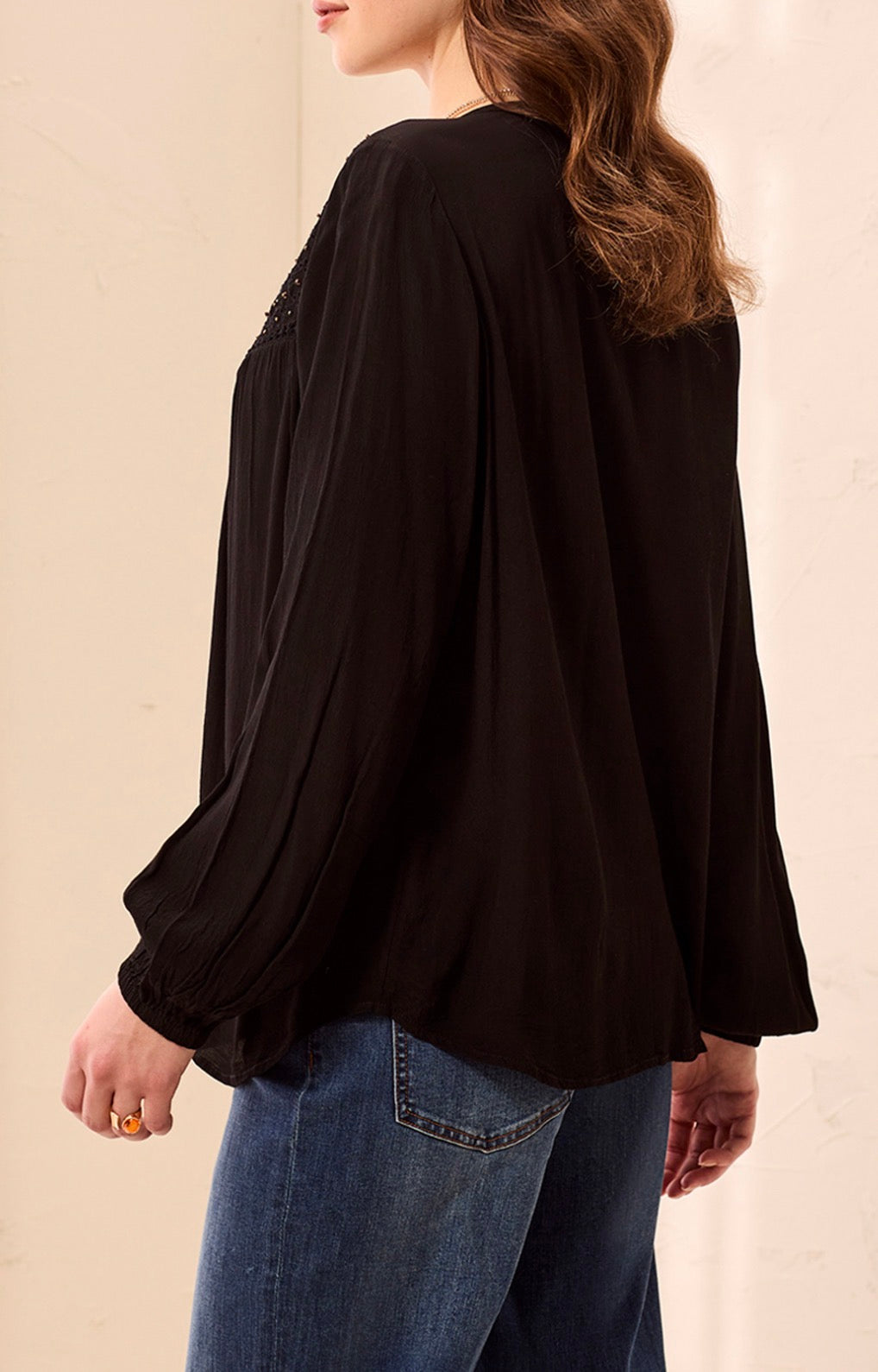 Beaded Top with Embroidery - Black