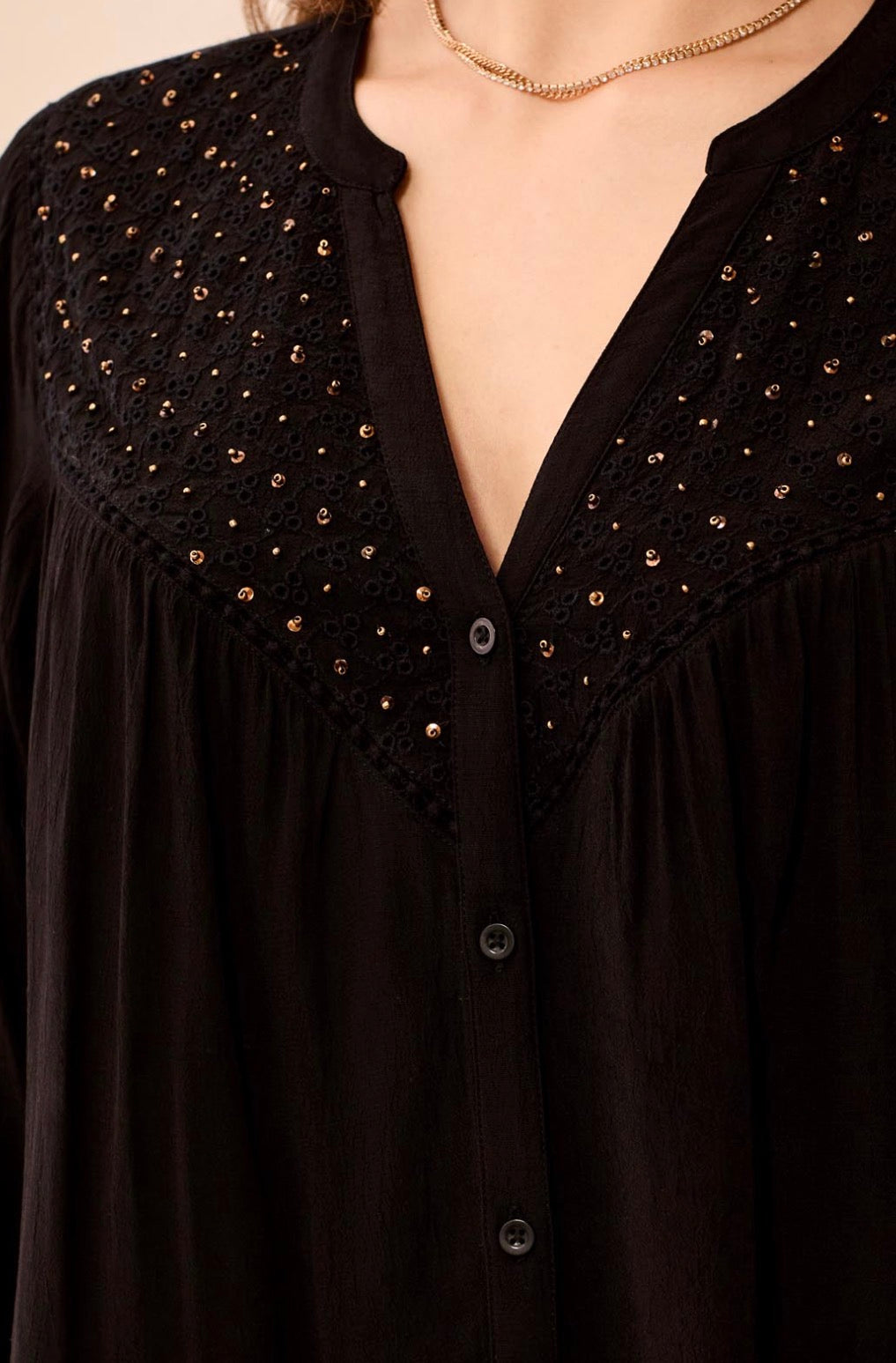 Beaded Top with Embroidery - Black