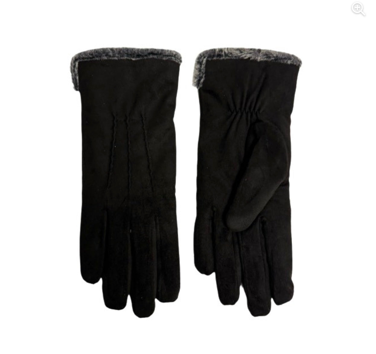 Micro Suede Gloves with Faux Fur Lining - Black