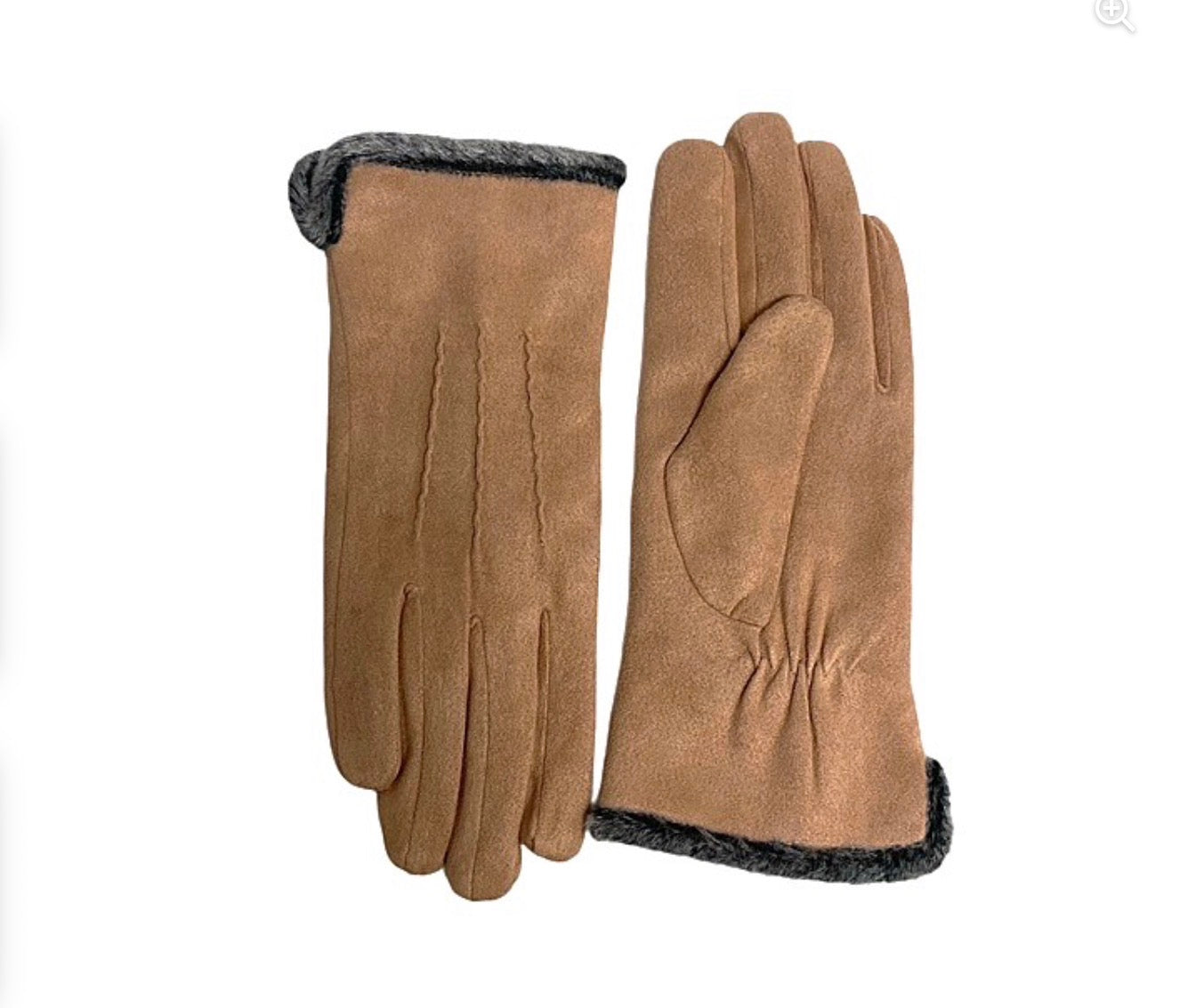 Micro Suede Gloves with Faux Fur Lining - Camel
