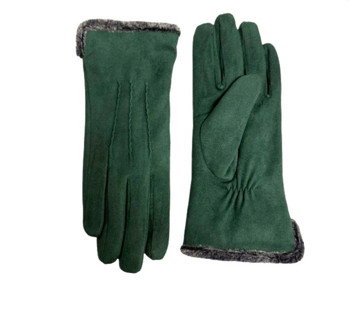 Micro Suede Gloves with Faux Fur Lining - Green
