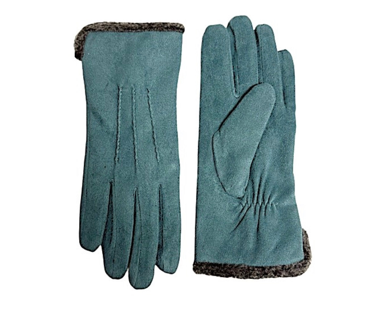 Micro Suede Gloves with Faux Fur Lining - Blue