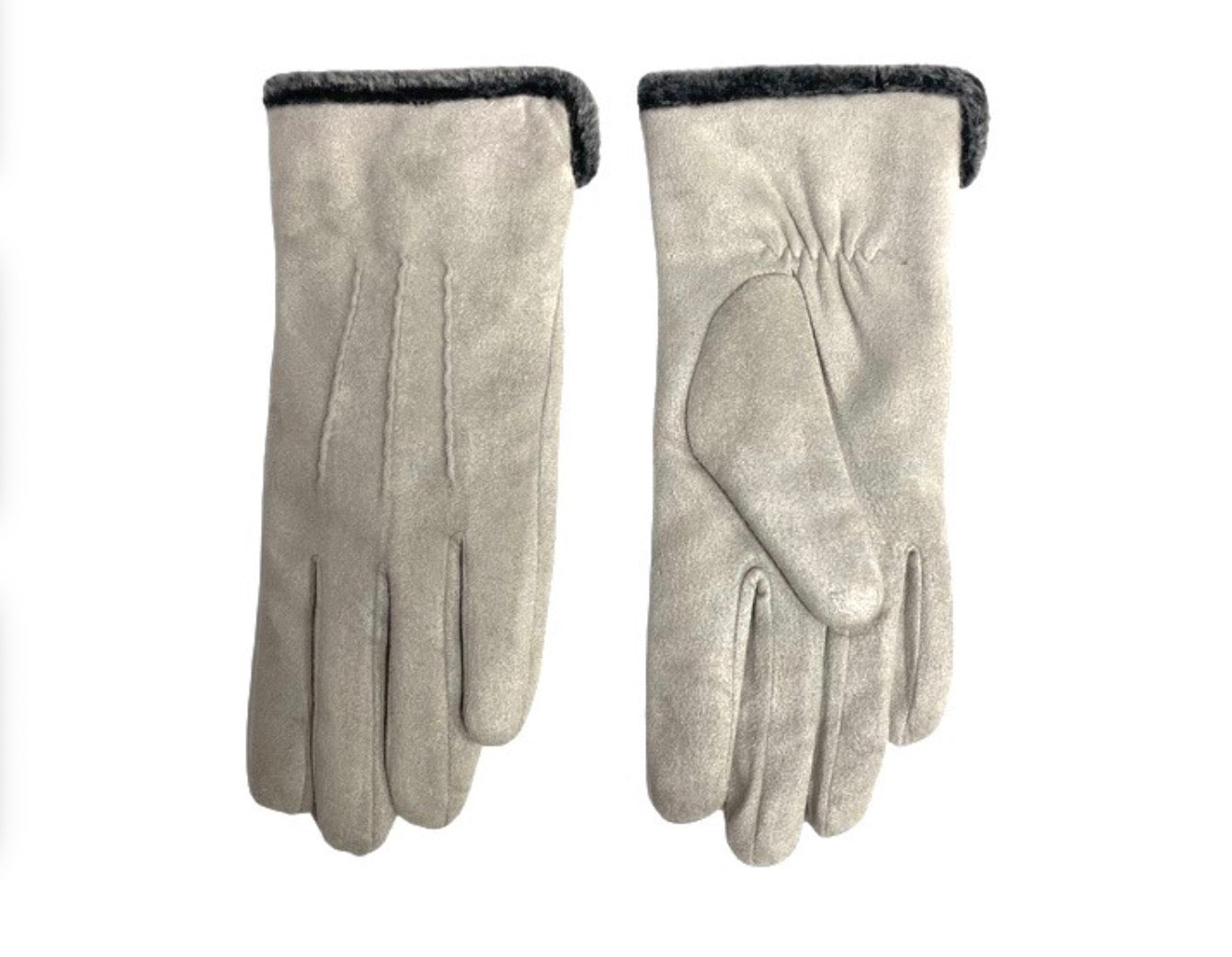 Micro Suede Gloves with Faux Fur Lining - Grey