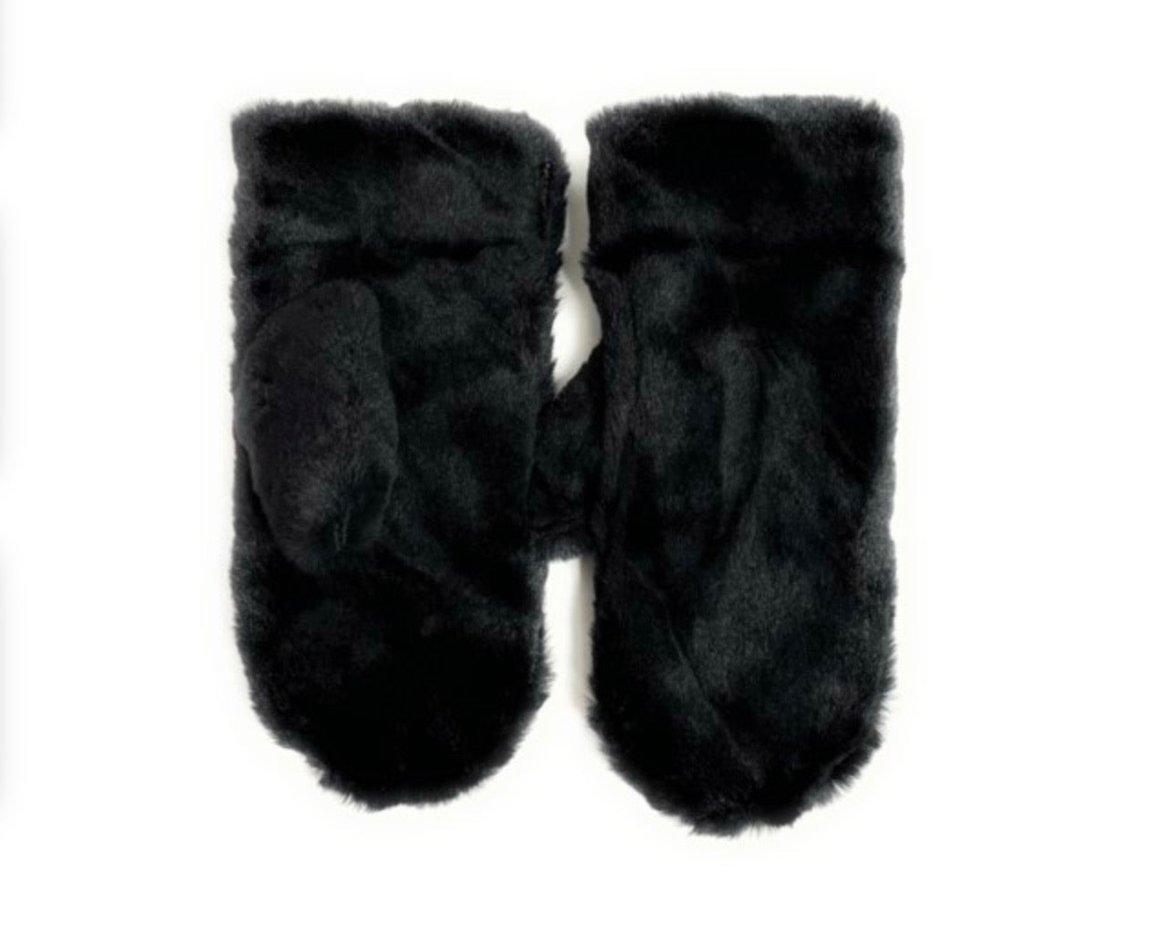 Faux Fur Mittens - Black